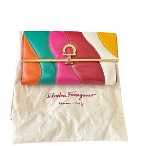 Salvatore Ferragamo Rainbow Gancini Leather Wallet with Dustbag EUC